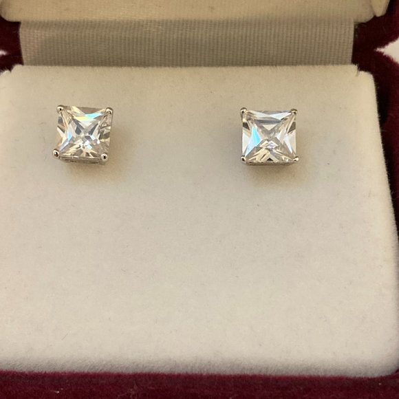 unbranded Jewelry - 925 Sterling Silver Princess Cubic Zirconia Earrings Studs 6mm